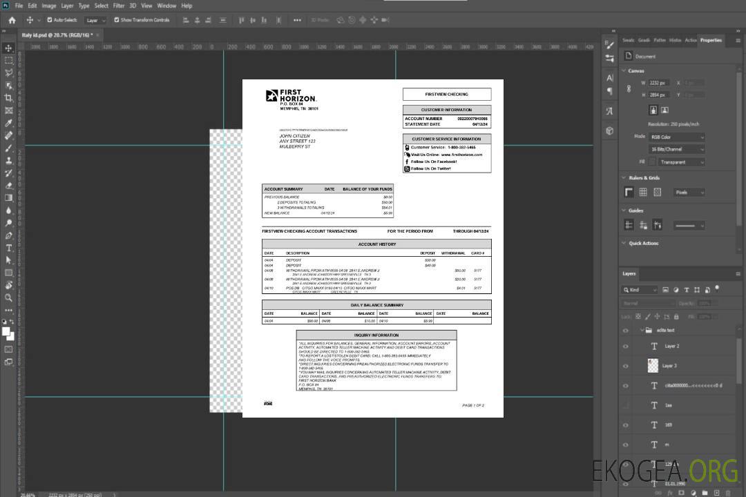 Relevé bancaire USA Tennessee First Horizon template